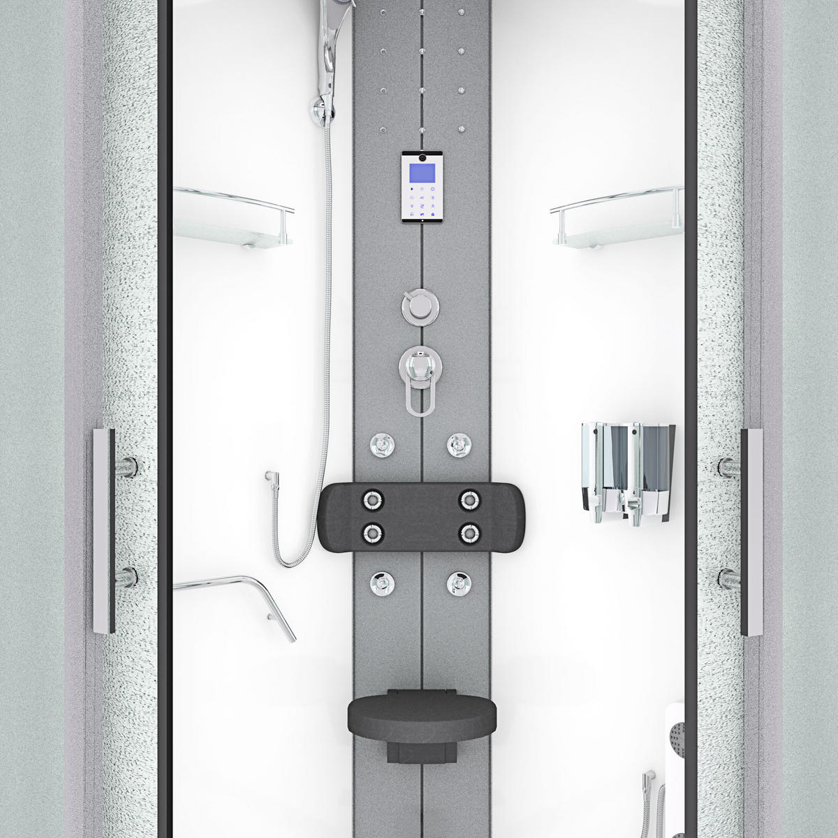 FERTIGDUSCHE Dusche D58-50M0-EC Weiß 90x90 - Weiß, Glas/Kunststoff (90/90/225cm) - AcquaVapore by Sandra Jentho