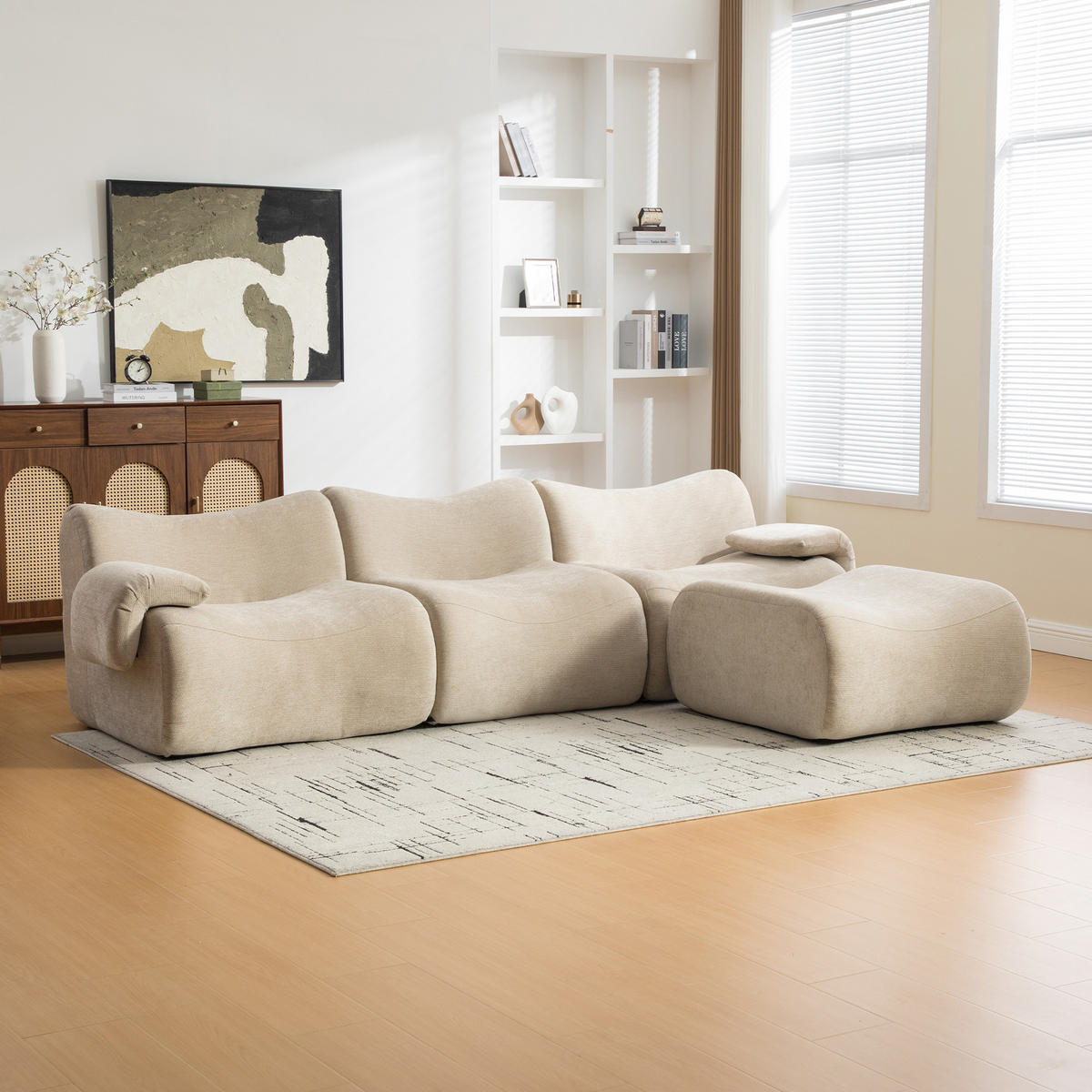 ECKSOFA Chenille Light Khaki ohne Montage - Hellbraun, Textil (284.5/181cm) - WISHDOR