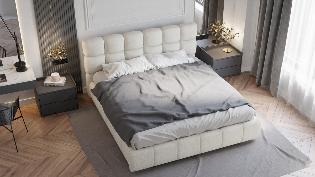 POLSTERBETT Bliss 180 x 200 cm mit Bettkasten und Lattenrost Federkernmatratze Pocket - beige - Beige, Holz (180/200cm) - Panda Möbel