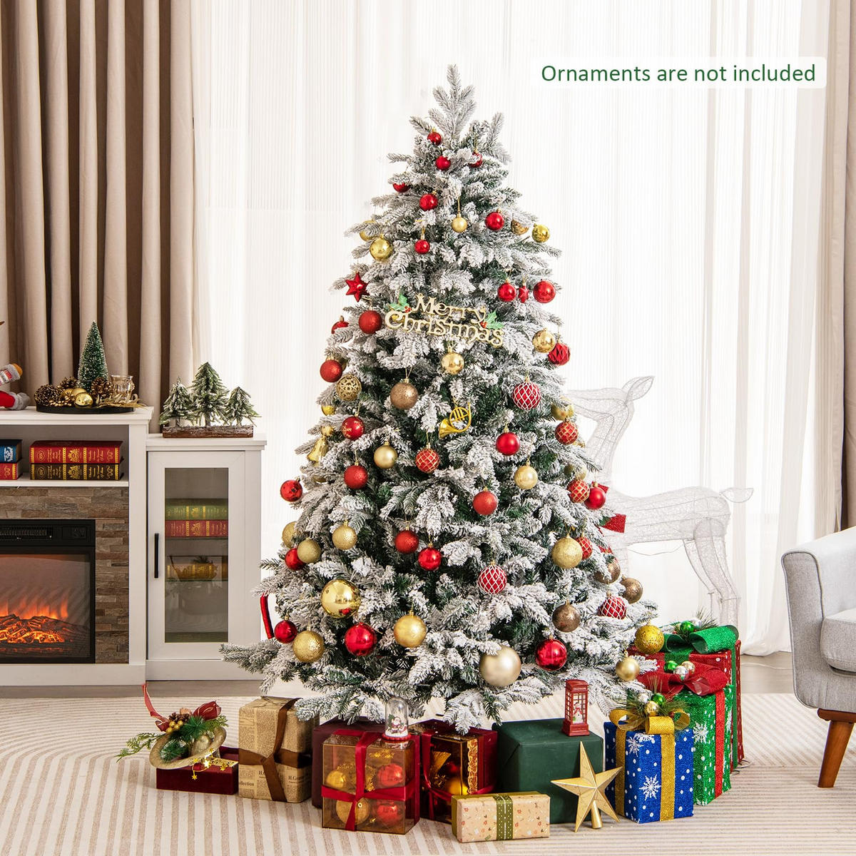 WEIHNACHTSBAUM mit 260 warmweißen LED-Lichtern 180 cm weiß - Weiß, Metall (180cm) - COSTWAY