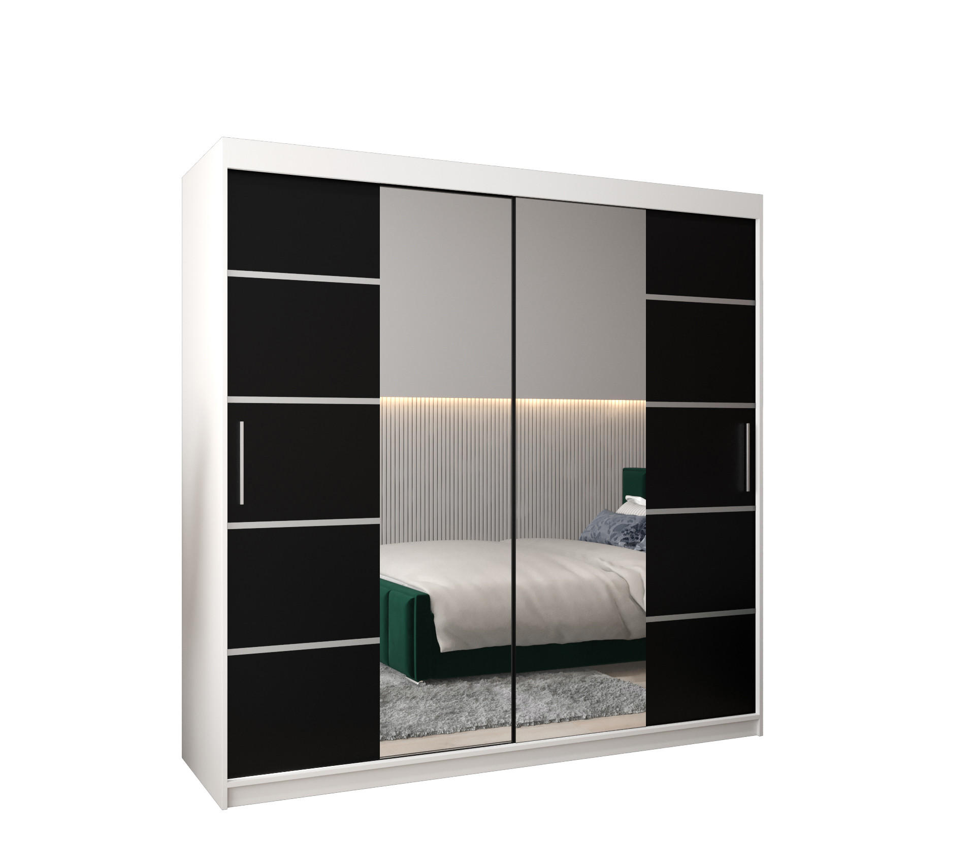 SCHWEBETÜRENSCHRANK 200/200/62 2-türig - Silberfarben/Schwarz, Holz/Kunststoff (200/200/62cm) - MÖBEL KRYSPOL