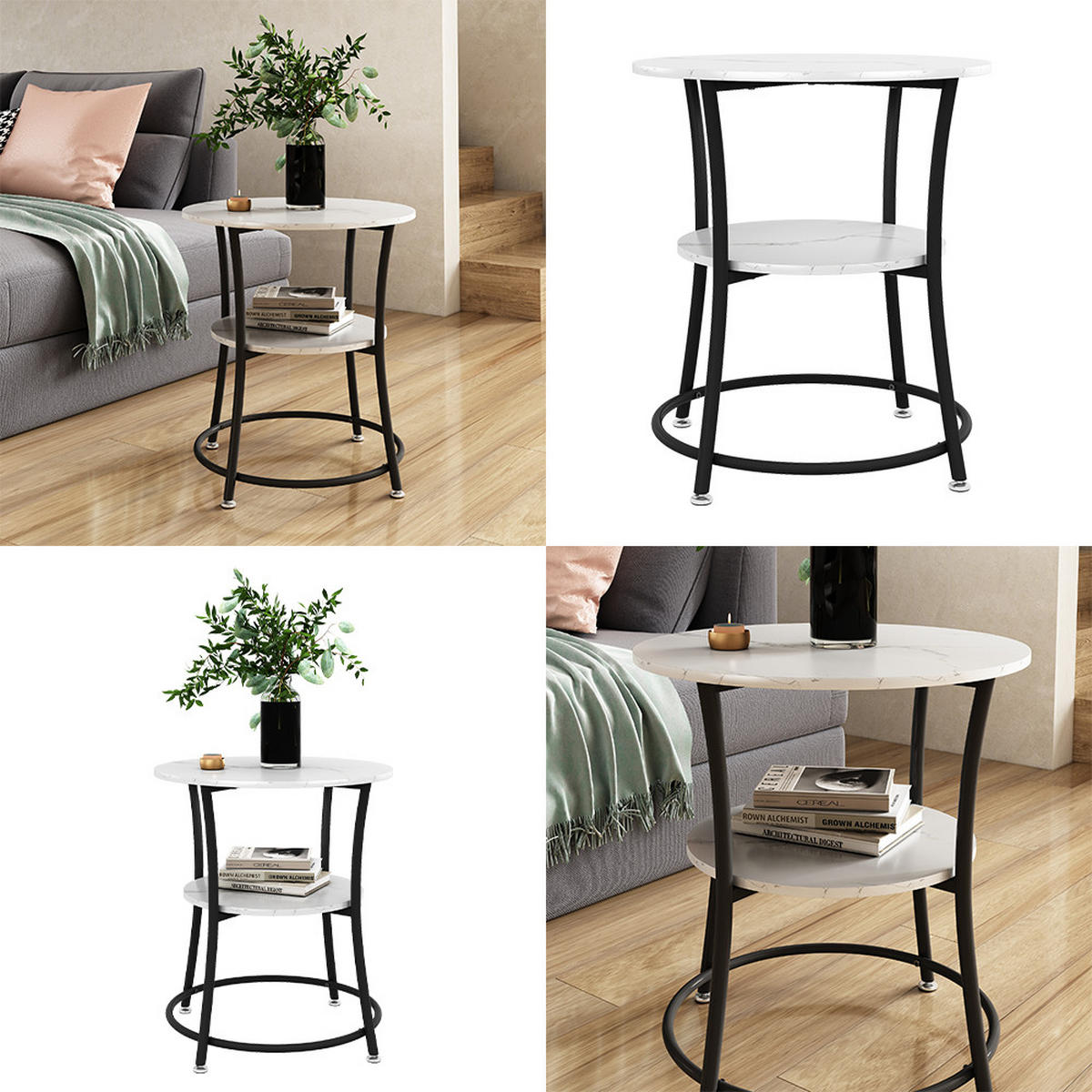 COUCHTISCH Quebec Marmor Weiß 50 x 50 cm mit Ablage - Weiß Hochglanz, Holzwerkstoff (50/50/55cm) - Vicco