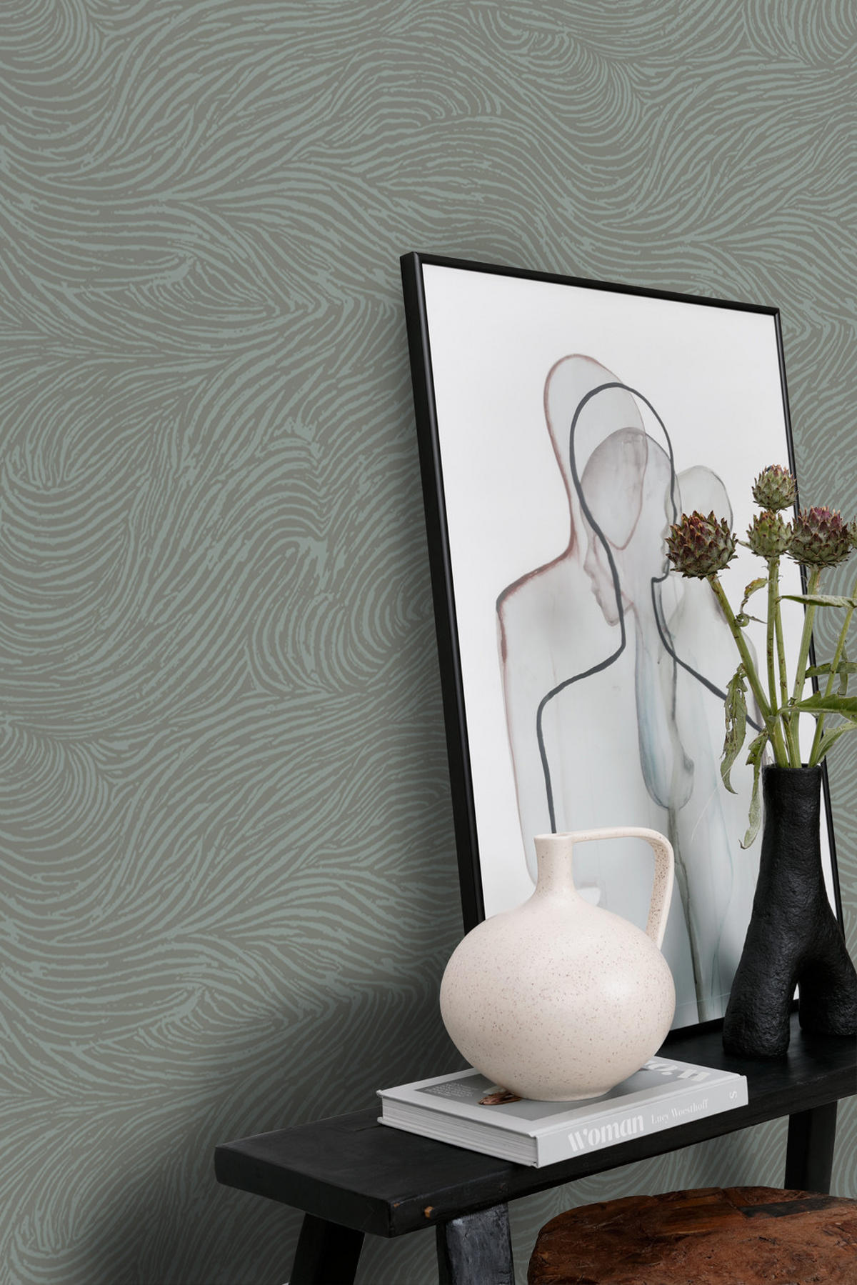 TAPETE 3d Wellenförmige Linien 50 x 900 cm - Grün, Papier (50/900cm) - ESTAhome