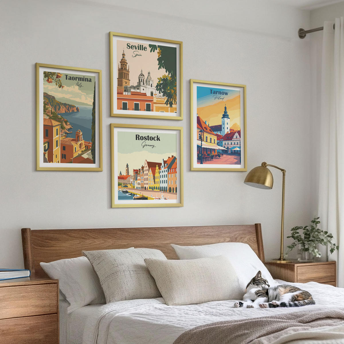 WANDBILDER 4er Set - 50x50 cm & 40x60 cm Goldrahmen - Architektur der Küstenstädte - Goldfarben, Kunststoff (50/50cm) - ArtPrintCave