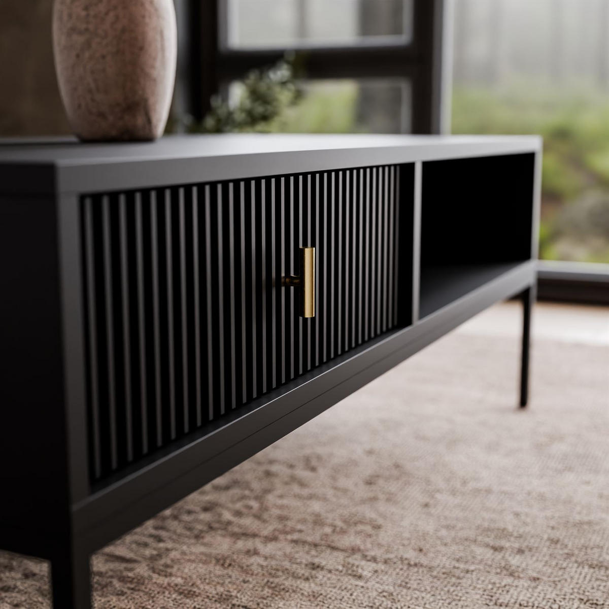 COUCHTISCH MIDNIGHT mit Schublade auf Gestell schwarz - Schwarz, Holzwerkstoff (68/104/39cm) - Lookway