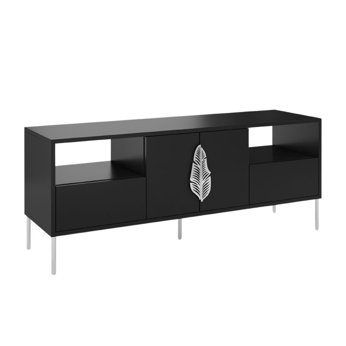 LOWBOARD Merlin, Schwarz, Silberne Details - Silberfarben/Schwarz, Holzwerkstoff/Metall (138/60/40cm) - Skandica