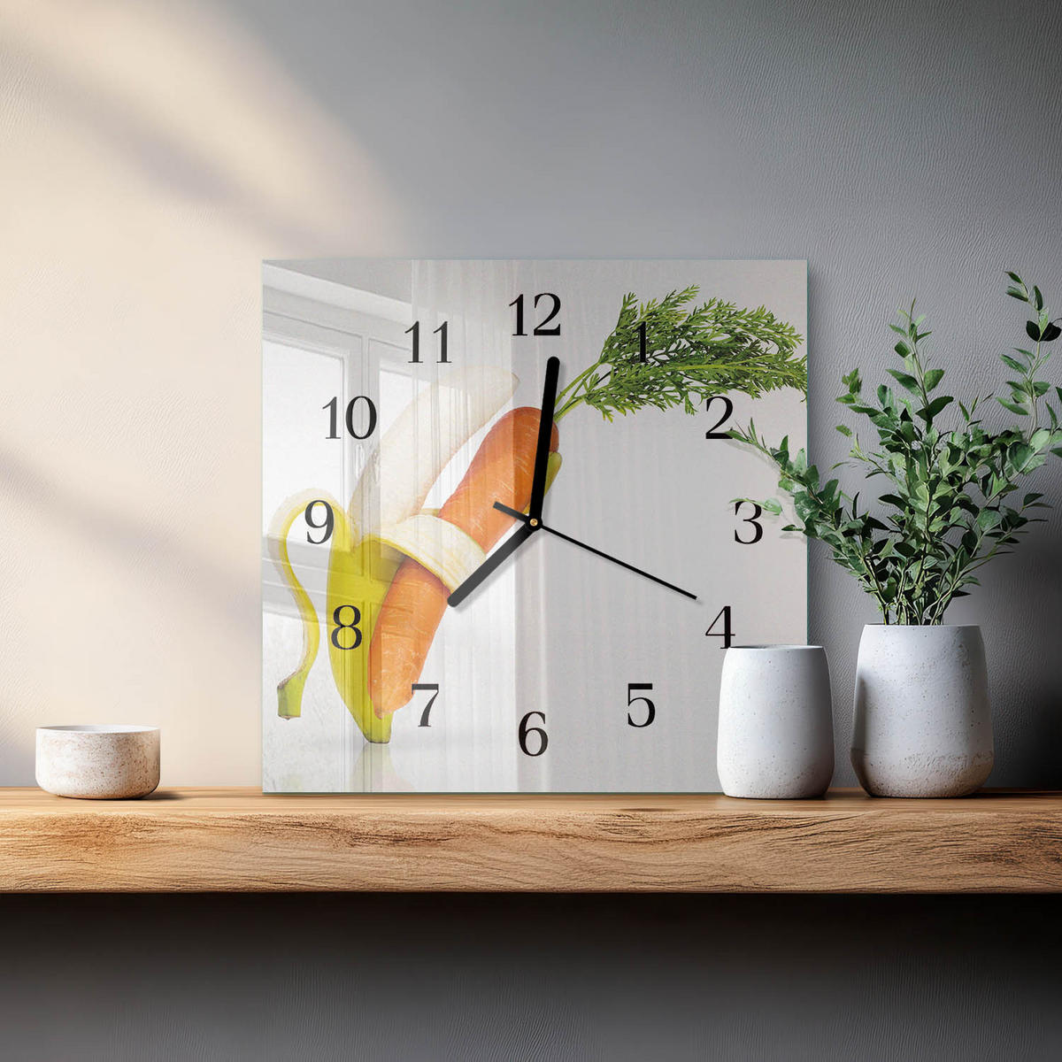 WANDUHR 30x30 cm - Karotten und Bananen - Orange, Glas (30/30/0.4cm) - TULUP