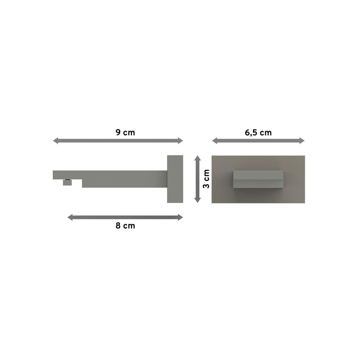 TRÄGER FÜR GARDINENSTANGEN INNENLAUF 20x20 mm, Quadline 1-läufig, Satin-Silber - Silberfarben, Metall (9.1/3.2/6.6cm) - INTERDECO