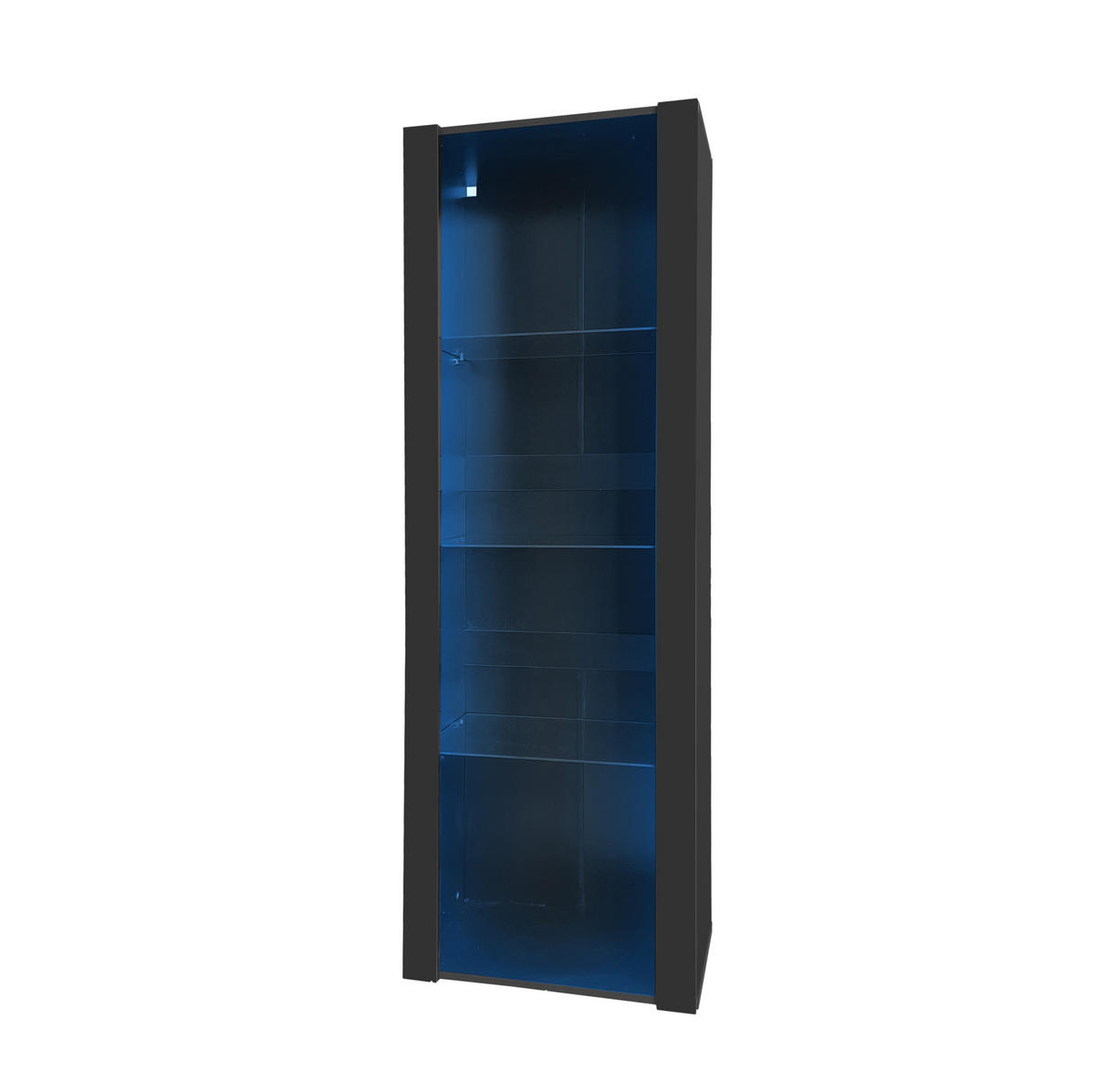 VITRINE 55/38/166 cm in Schwarz Hochglanz mit LED und 3 Glasböden - Schwarz, Holzwerkstoff (55/166/38cm) - BEAOK