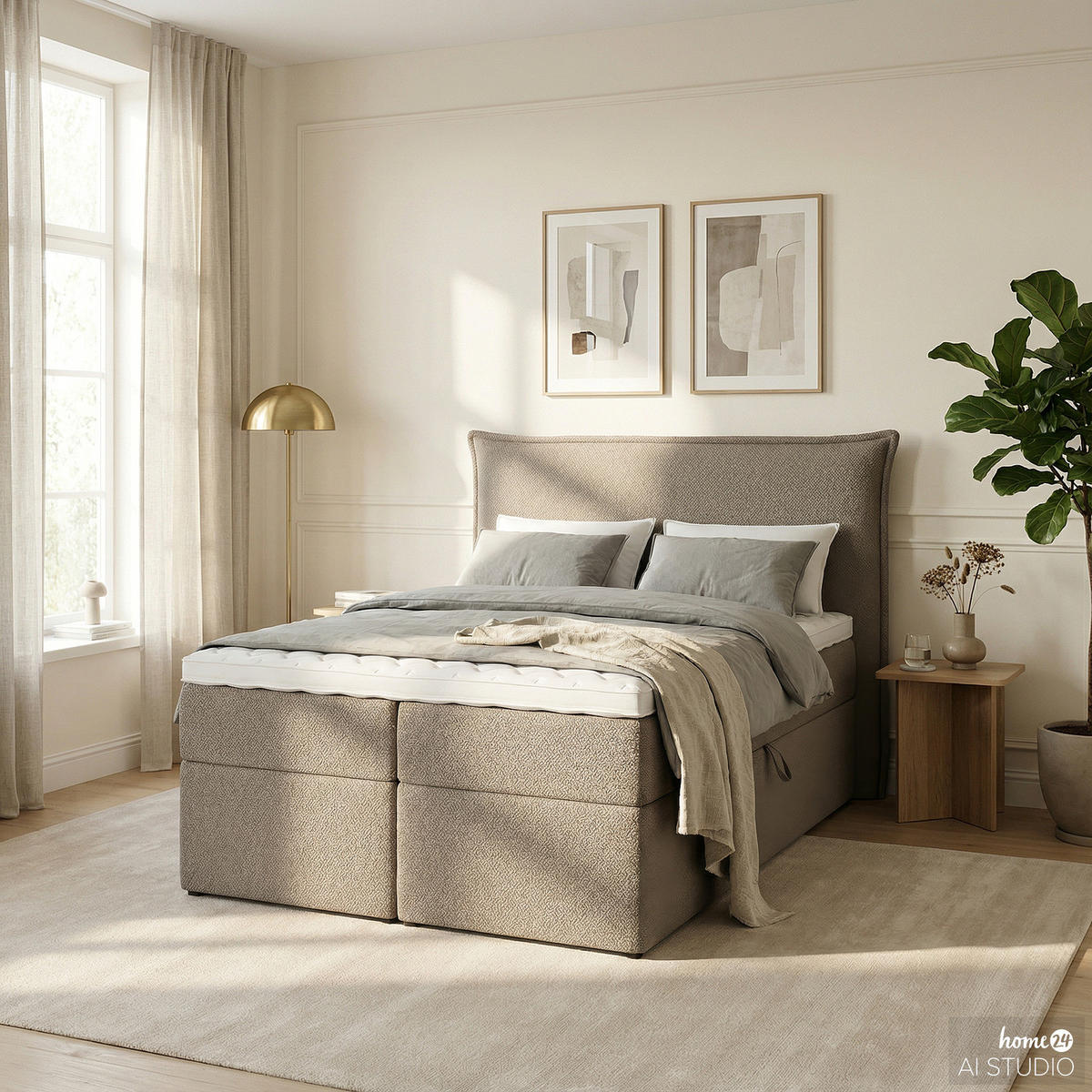 BOXBETT mit Stauraum - Bouclé - Grau, Holzwerkstoff/Textil (120/200cm) - home24