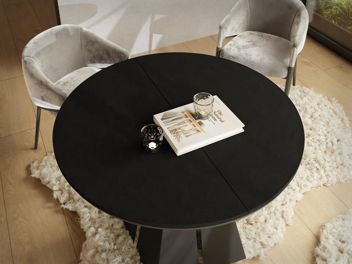 ESSTISCH Kova runder ausziehbarer, Schwarz 100-180/100/76 cm - Schwarz, Holzwerkstoff/Metall (100/100/76cm) - WFL GROUP