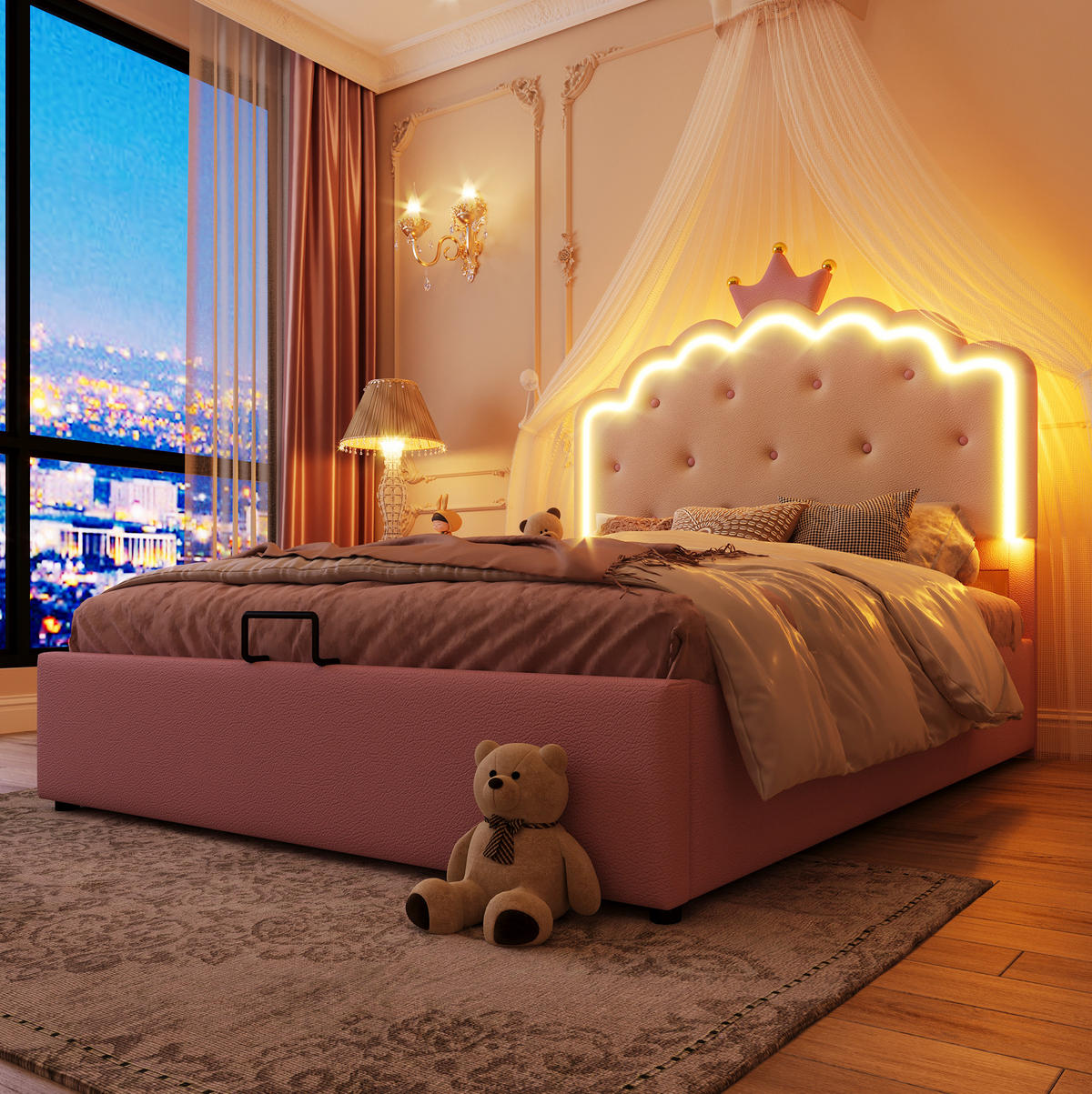 POLSTERBETT mit Bettkasten und Lattenrost 140x200 cm PU Pink - Pink, Metall (140/200cm) - Meubliv