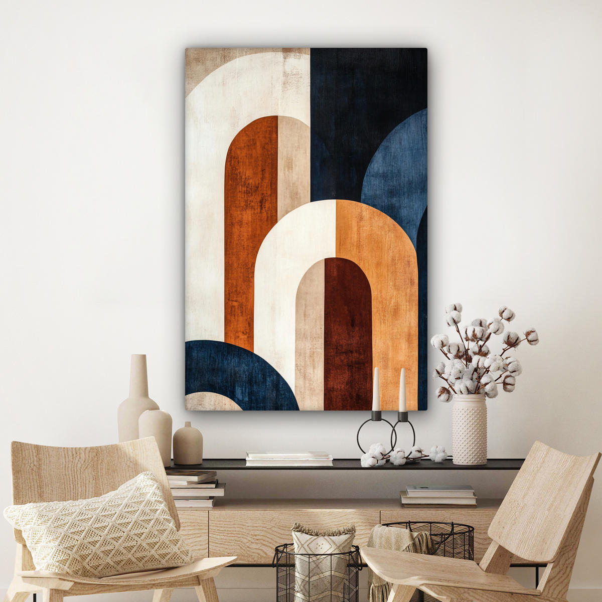 LEINWANDBILD Abstrakt - Formen - Dunkelblau 90x140 cm - Cognac, Textil (90/140cm) - MuchoWow