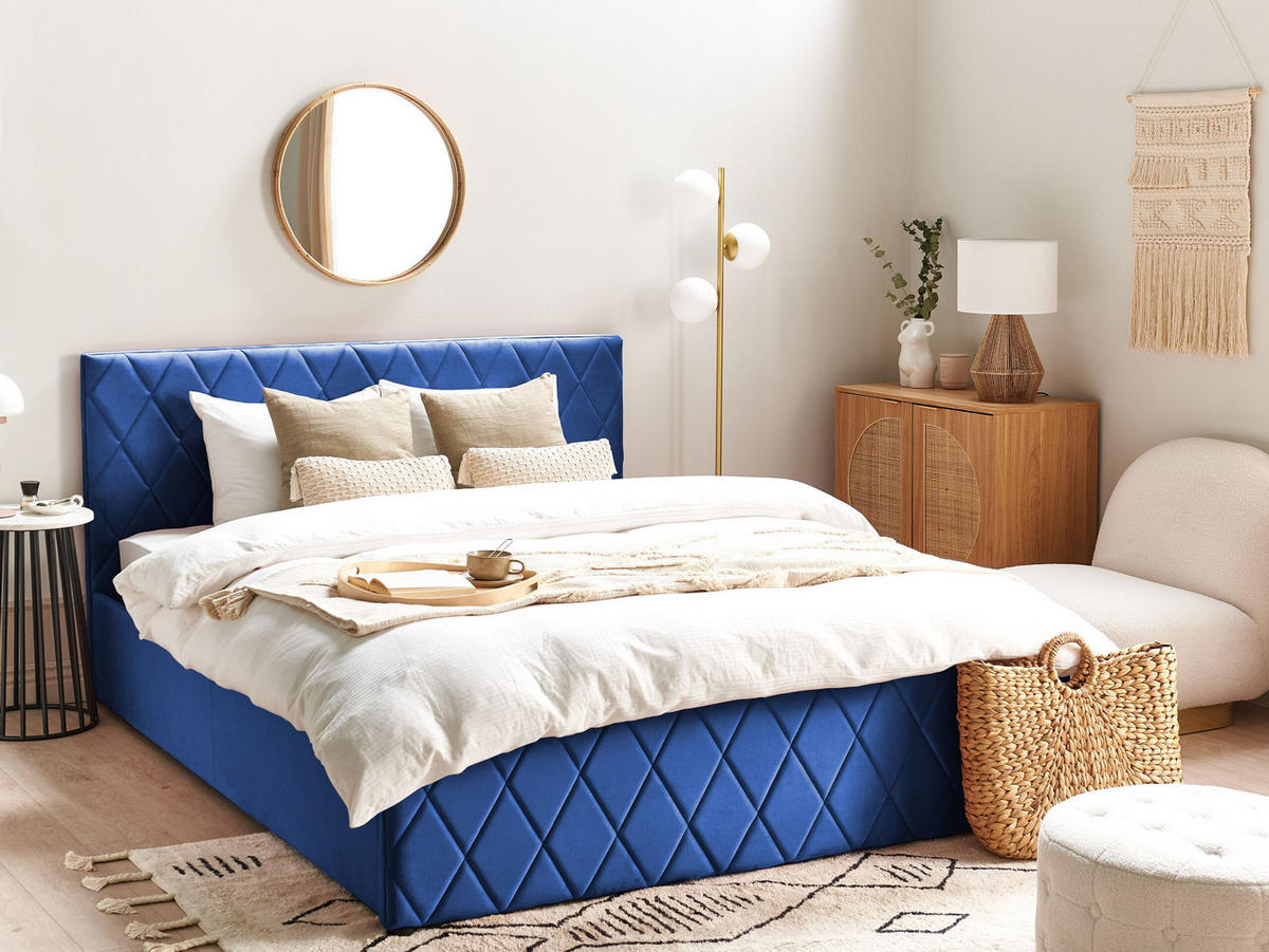BETT mit Stauraum 160x200 cm Blau Rochefort - Blau, Textil (160/200cm) - Beliani