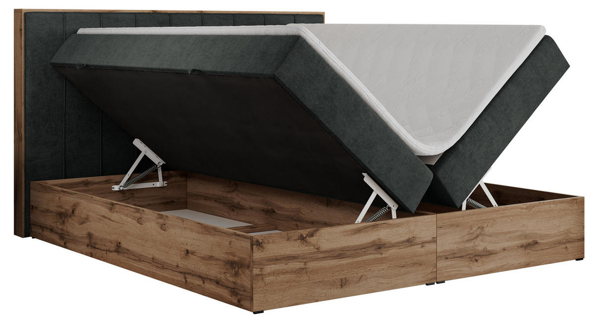 BOXBETT BELLISSIMO 160/200 Dunkelgrau Struktur - H4 - Dunkelgrau, Holz/Textil (160/200cm) - MKS
