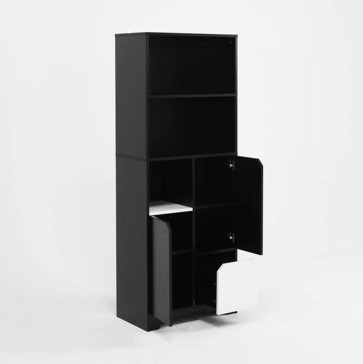 BÜCHERREGAL 60/35/160 cm mit 2 offenen Fächern, Tür und Schubladen aus Holzwerkstoff, Schwarz/Weiß - Schwarz, Holzwerkstoff (60/160/35cm) - Redom
