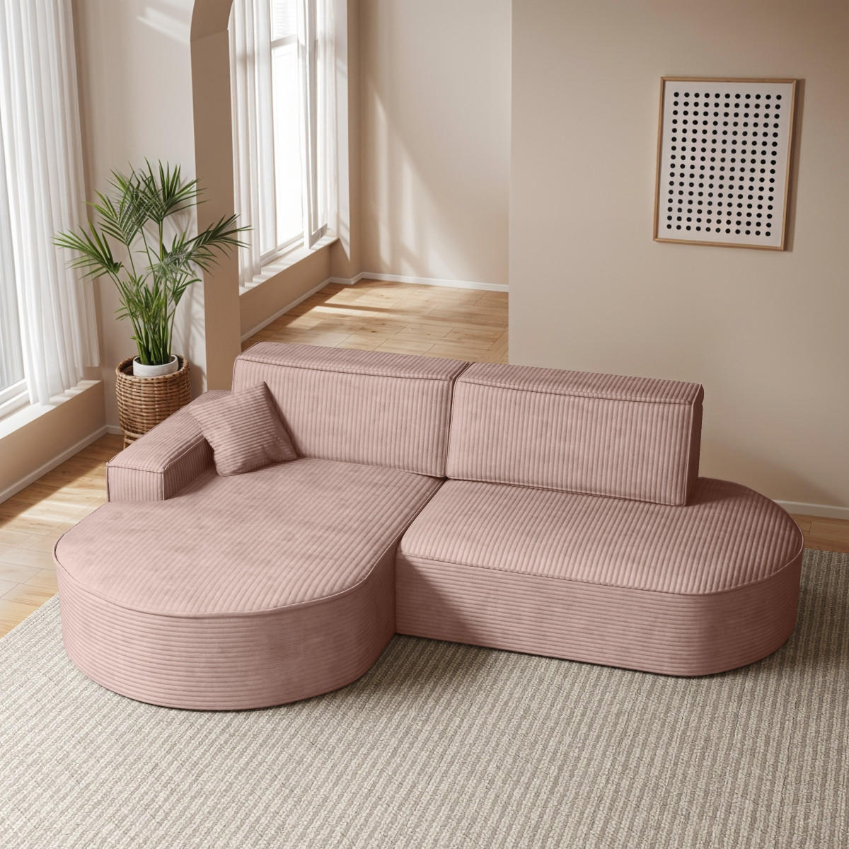 ECKSOFA Modena Pro - Komfort Und Stil Stoff Poso Rosa Links - Rosa, Holz (179/278cm) - Kaiser Möbel