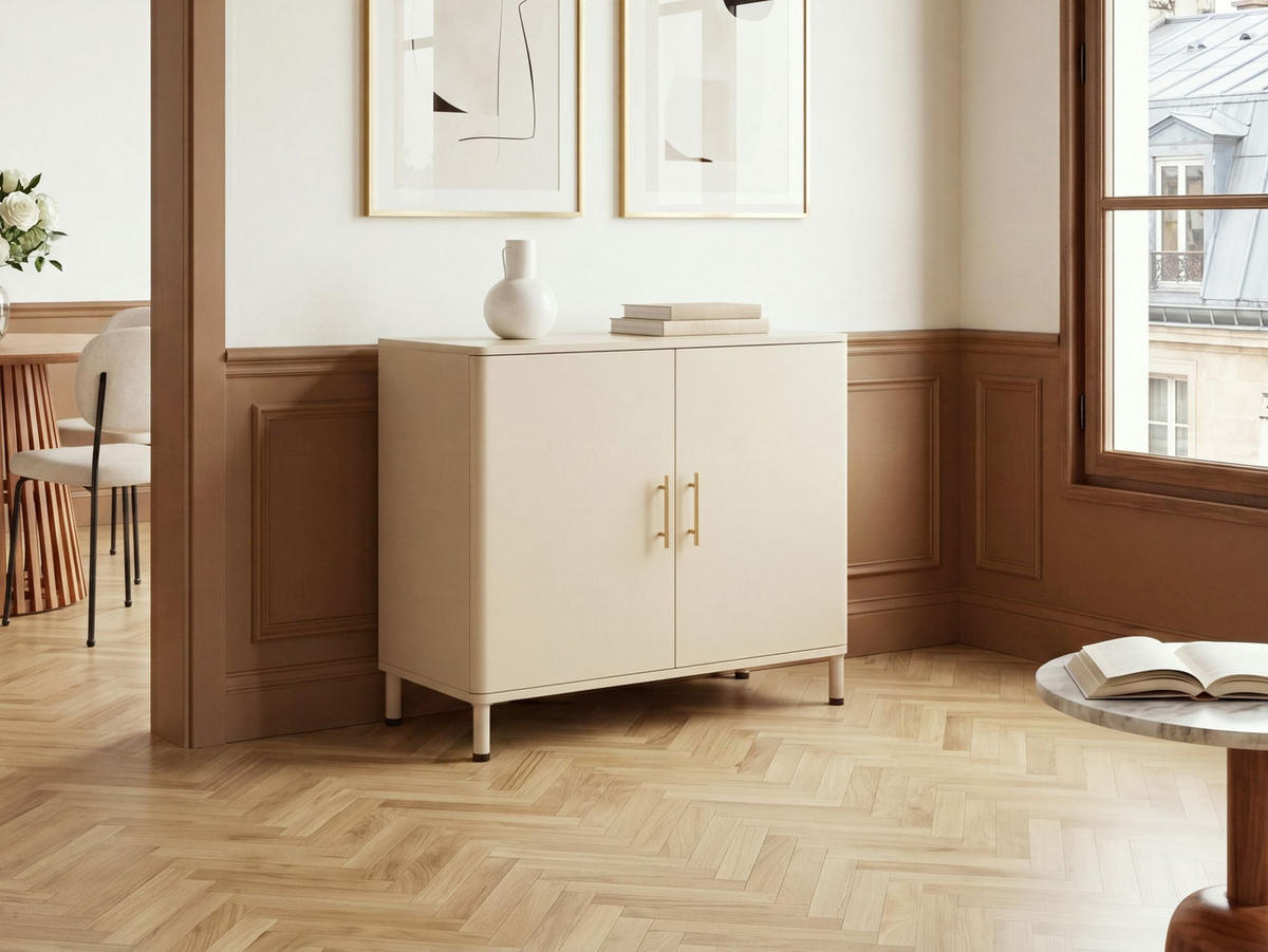 SIDEBOARD mit 2 Türen Metall Beige Ombura - Beige, Metall (80/80/40cm) - Beliani