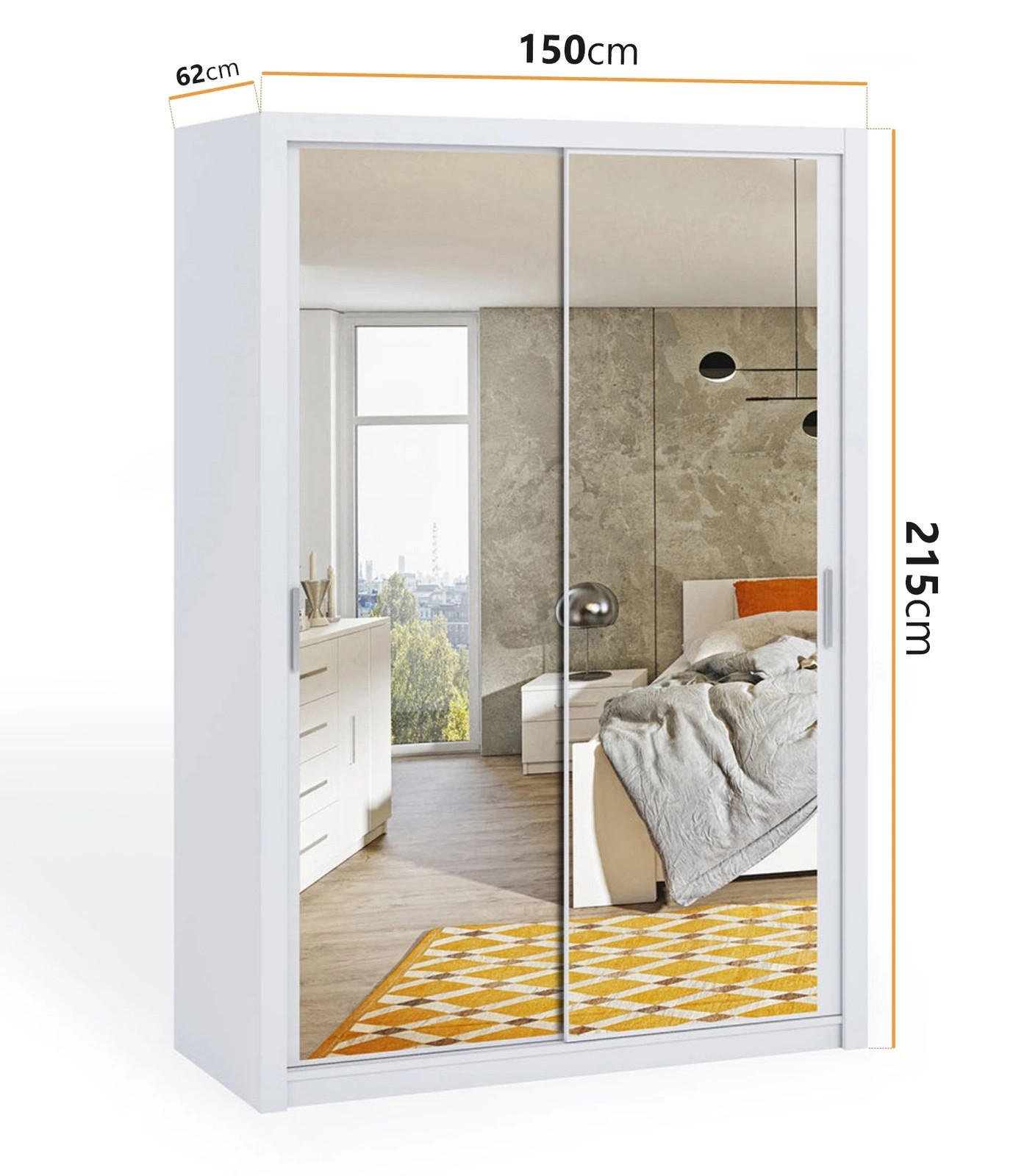 SCHIEBETÜRENSCHRANK Tamiza 150/215/62 mit Spiegel - Silberfarben/Weiß, Holzwerkstoff/Kunststoff (150/215/62cm) - Ravio