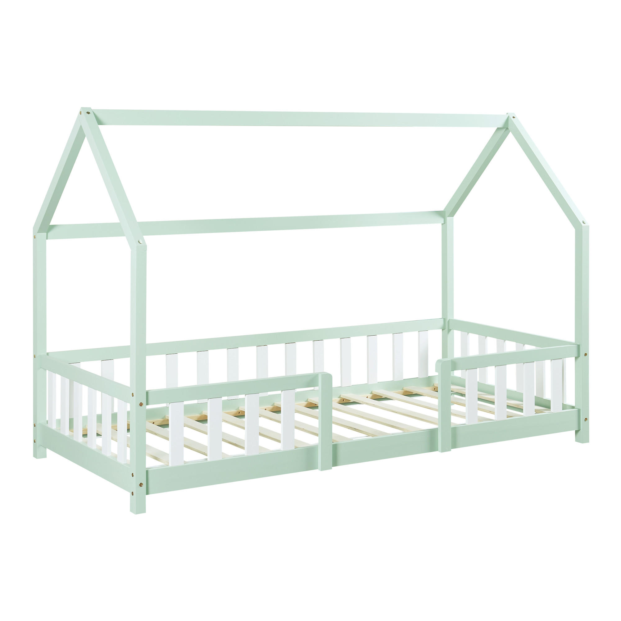 HAUSBETT Sisimiut - Weiß/Mintgrün, Holz (90/200cm) - [en.casa]