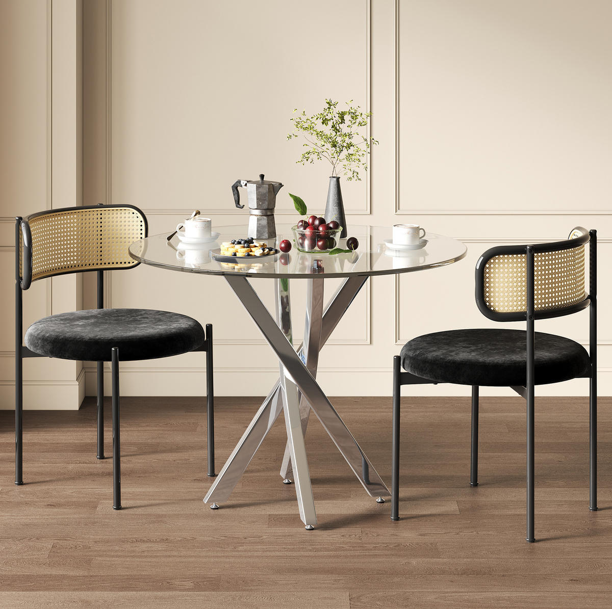 ESSTISCH aus Glas 80x80x75 cm Silber für 2-4 Personen mit gehärteter Glasplatte und Kreuzgestell - Silberfarben, Glas (80/80/75cm) - Modfu