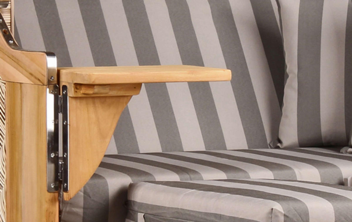 STRANDKORB Düne 2-Sitzer Teak Shell - Braun/Grau, Holz/Metall (125/170/80cm) - Mr. Deko