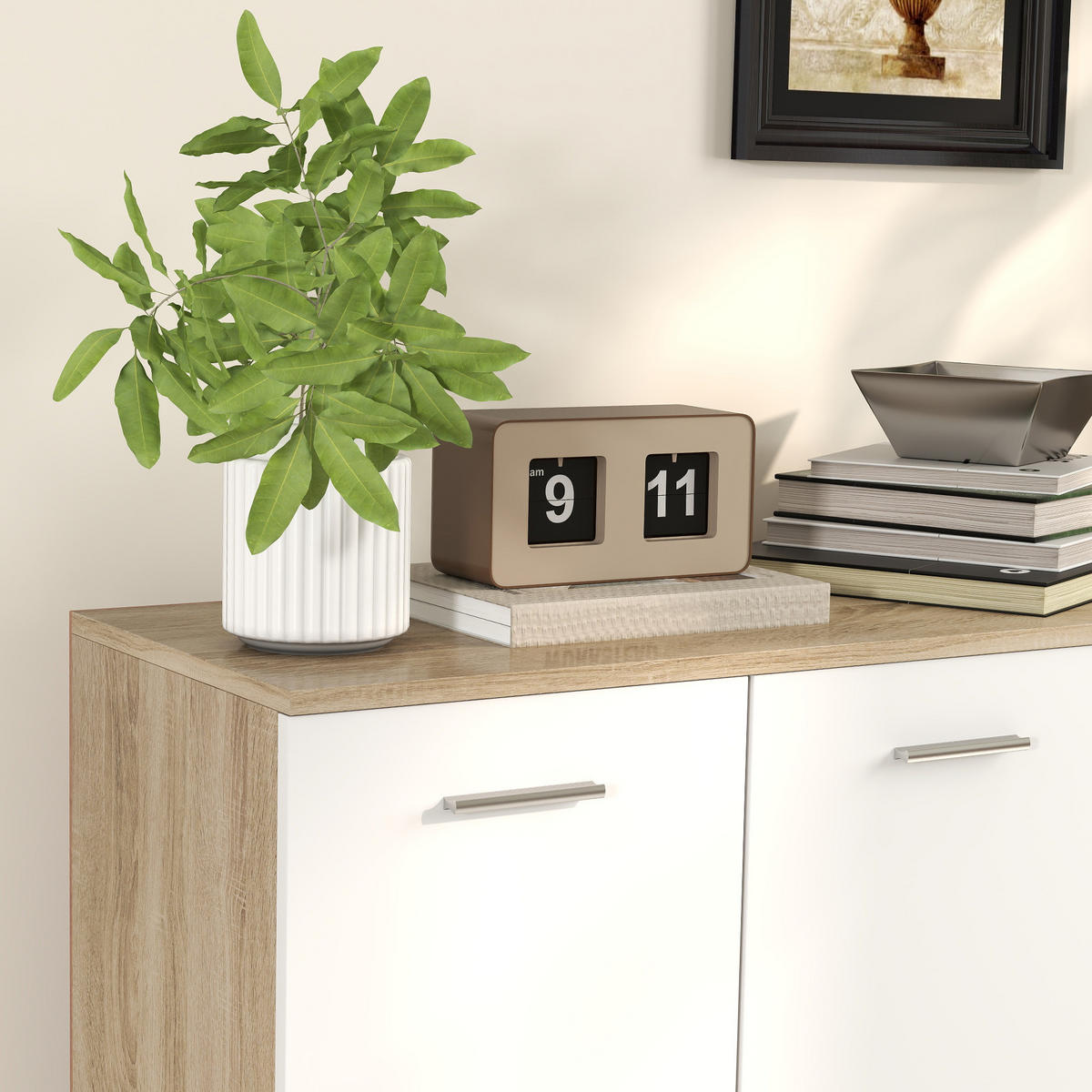 SIDEBOARD DE-11278 2 Schubladen, 3 Türen Weiß/Naturholz - Naturfarben, Holzwerkstoff (106/76/35cm) - ComfortXL