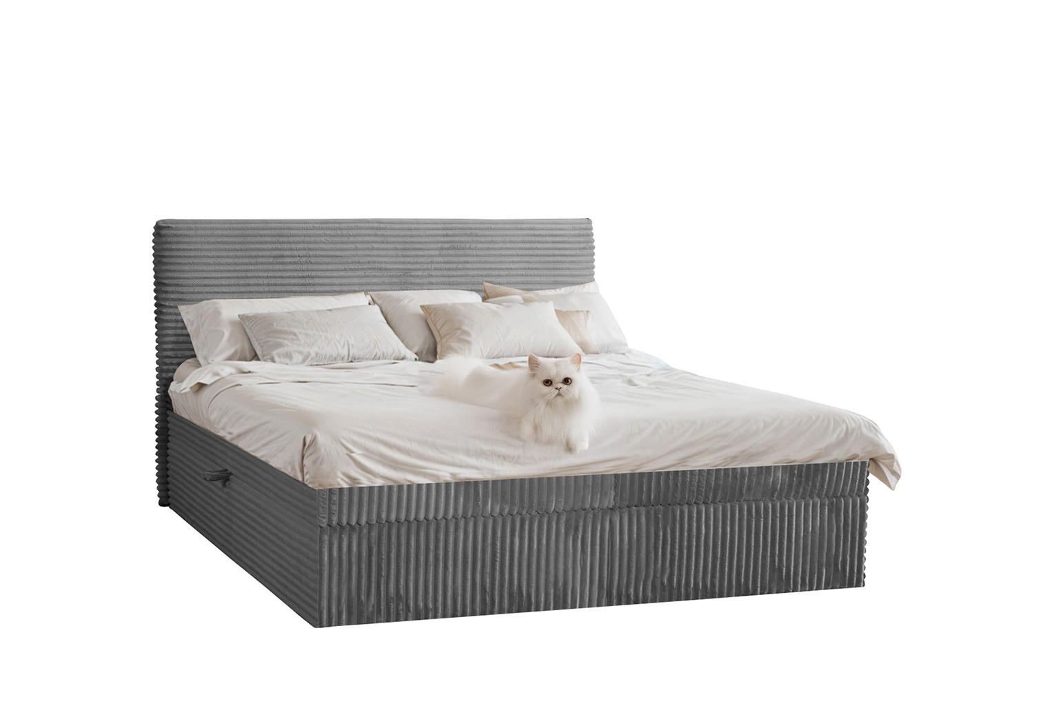 Kaiser Möbel KONTINENTÁLNÍ POSTEL s úložným prostorem a topperem TRENTO bez nožiček plyšová manšestrová tkanina 180x200 cm Tmavě šedá H2-Pocket