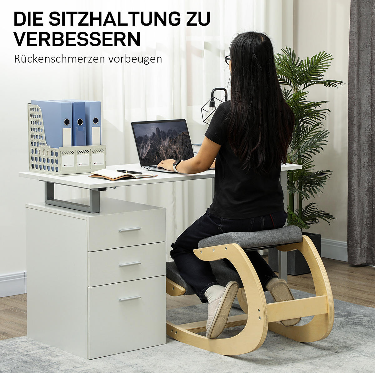 ERGONOMICKÁ kľakačka 85/54,5/54 cm sivá hojdacia z dreva na podporu držania tela - sivá, drevo (85/54/54.5cm) - OKWISH