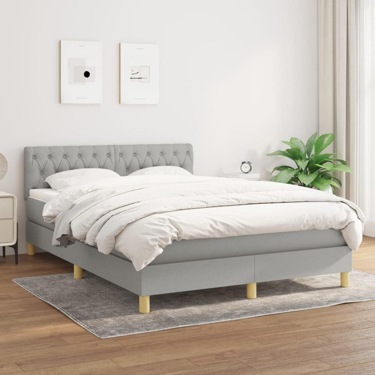 BOXSPRINGBETT mit Kopfteil, Matratze und Topper, 140/200 cm aus Stoff, Hellgrau - Grau, Textil - vidaXL