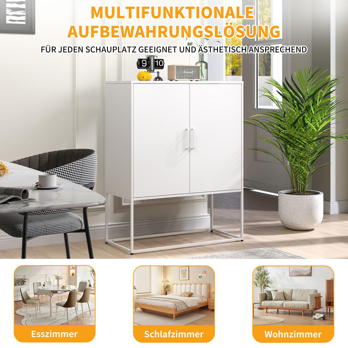 SIDEBOARD 85/40/109 cm, Metall, 2 Regale, magnetische Türen, Anti-Kipp-Sicherung, Weiß - Weiß, Metall (85/109/40cm) - Redom