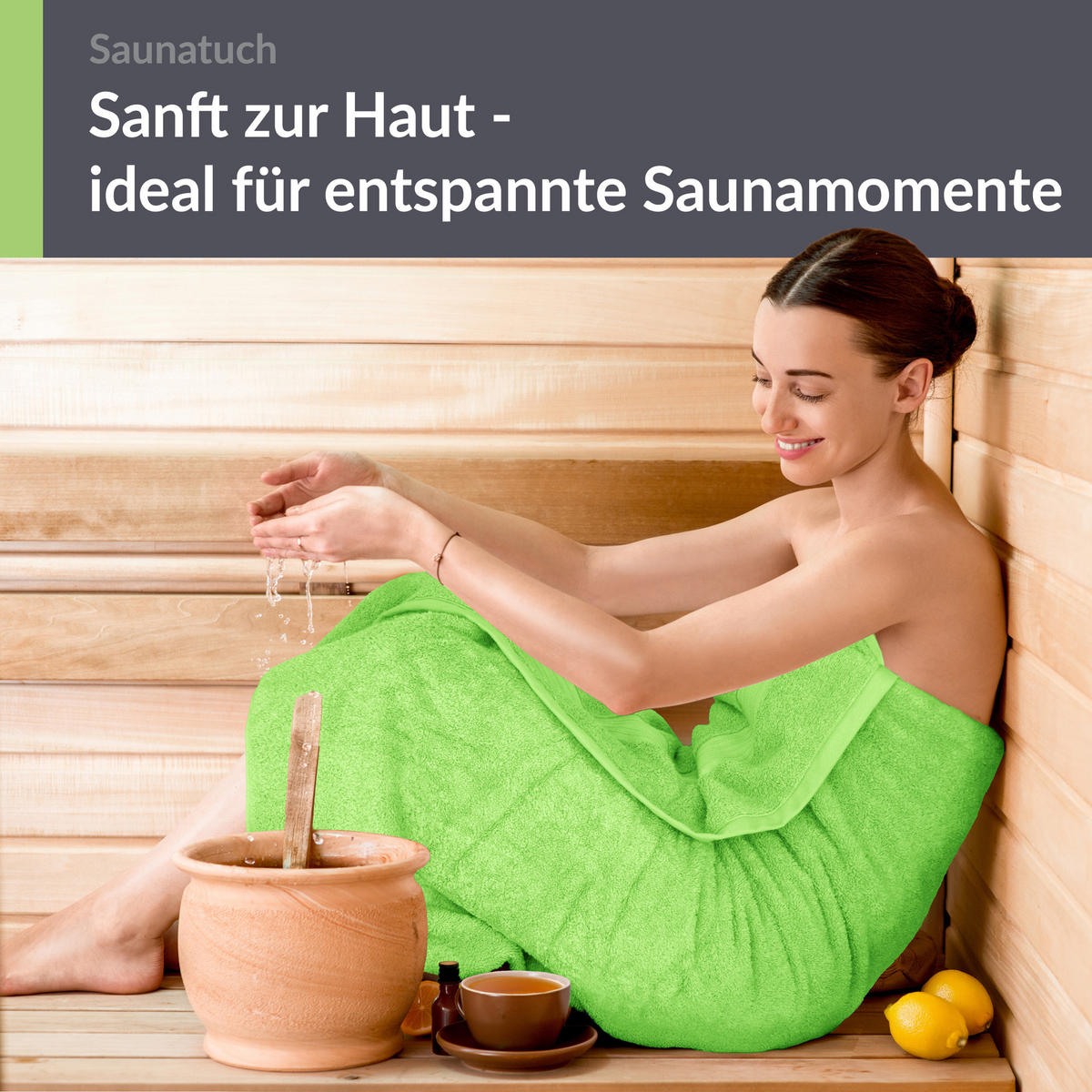 BADETUCH Linz Apfel Grün 100x200 cm - Hellgrün, Textil (100/200cm) - Lashuma