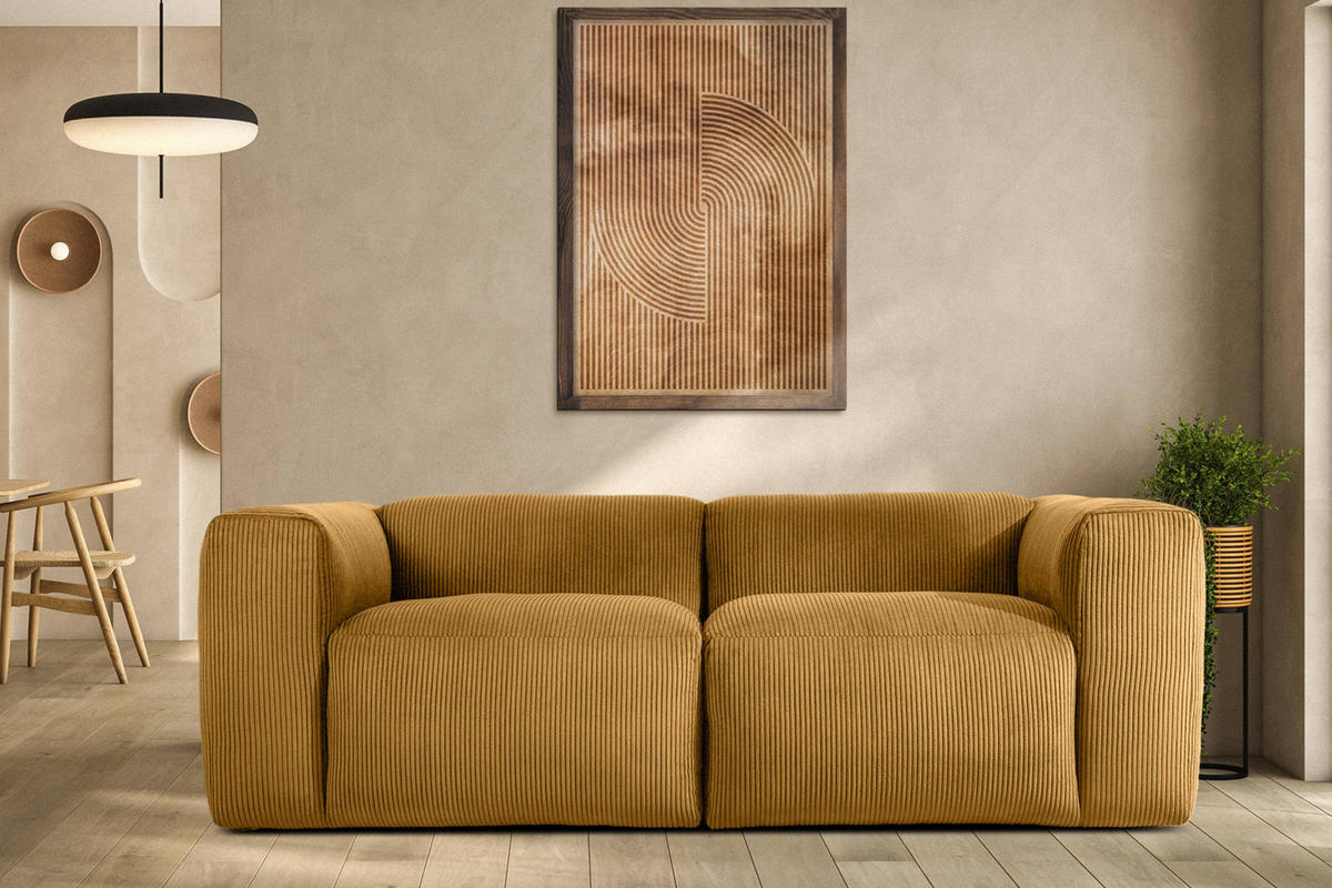 2-SITZER-MODULSOFA BUFFO mit extrem weicher und bequemer Sitzfläche, Kordstoff, gelb - Gelb, Textil (210/73/96cm) - KONSIMO®