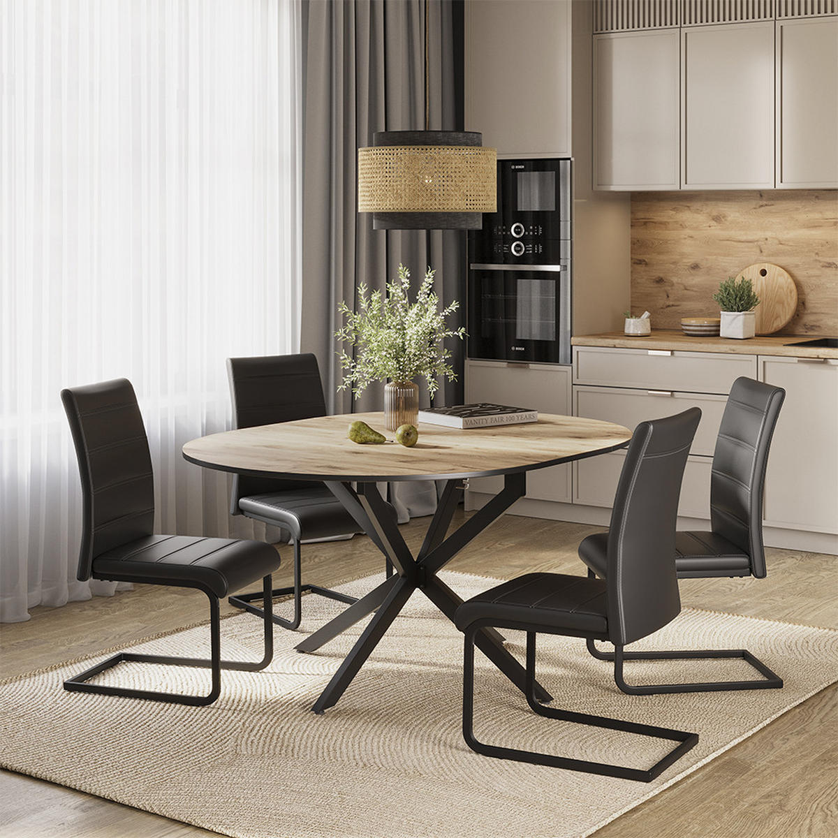 FREISCHWINGER Salvo, Schwarz/Schwarz, 4er Set - Schwarz, Textil (43/99/55cm) - Vicco