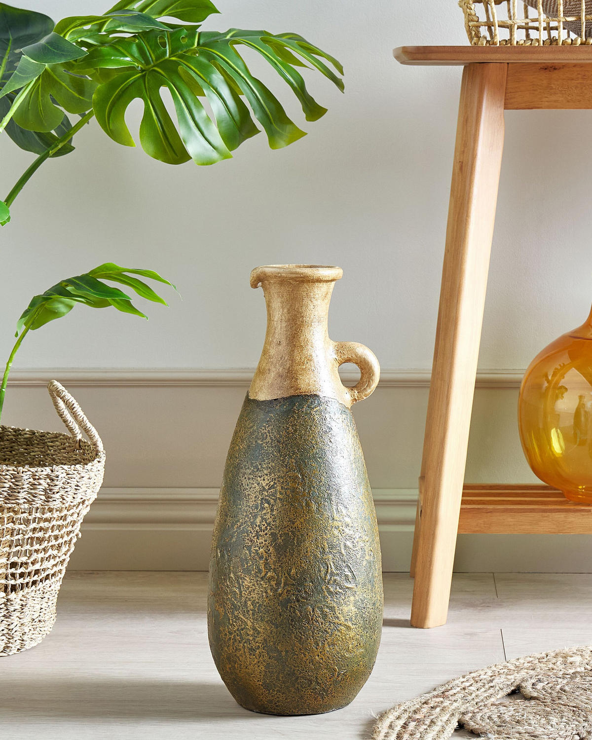 DEKOVASE Terrakotta grün Maroneja - Grün, Stein (50cm) - Beliani