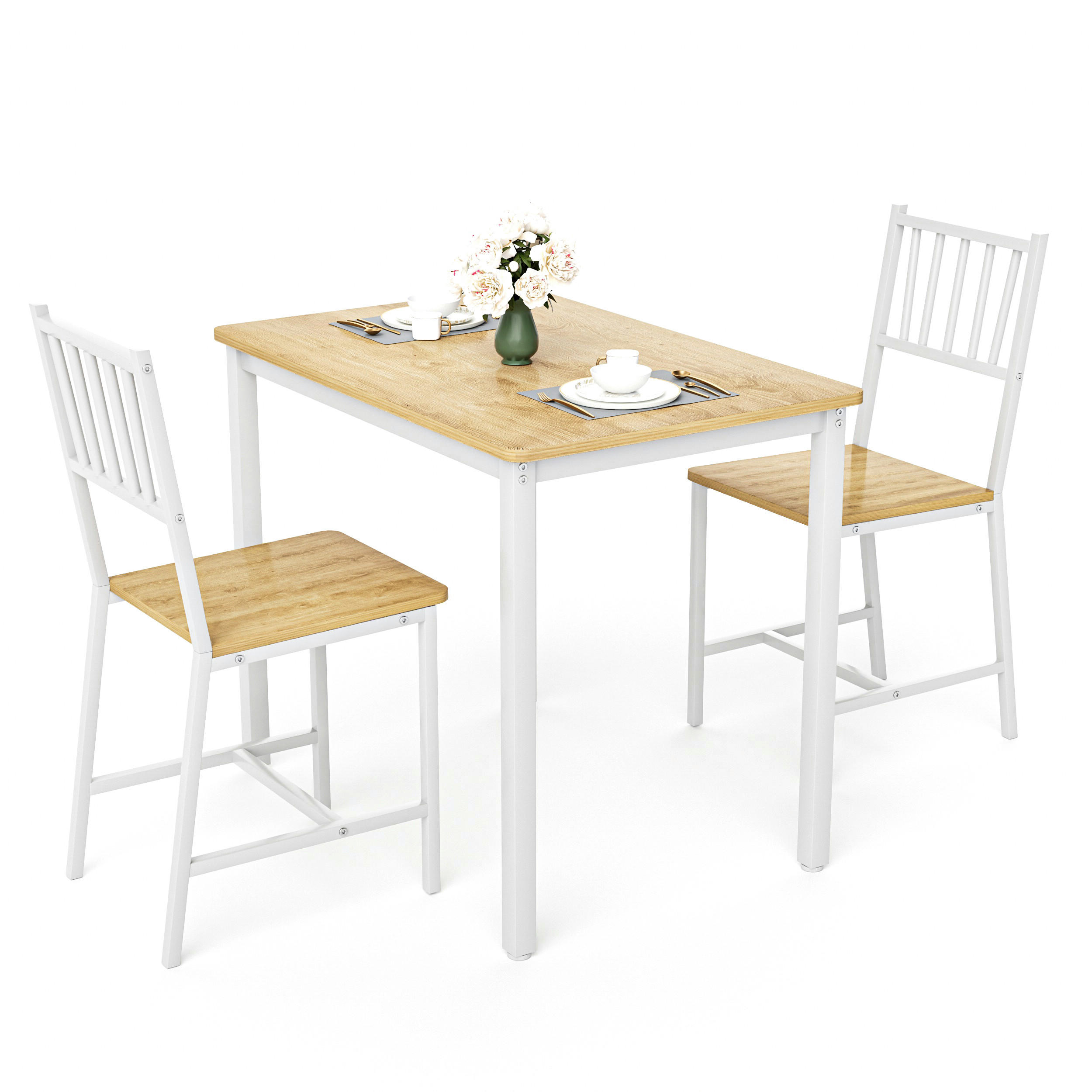ESSGRUPPE DE-39325 3-teilig, mit 2 Stühlen Weiß - Weiß, Holzwerkstoff (90/75.5/60cm) - ComfortXL