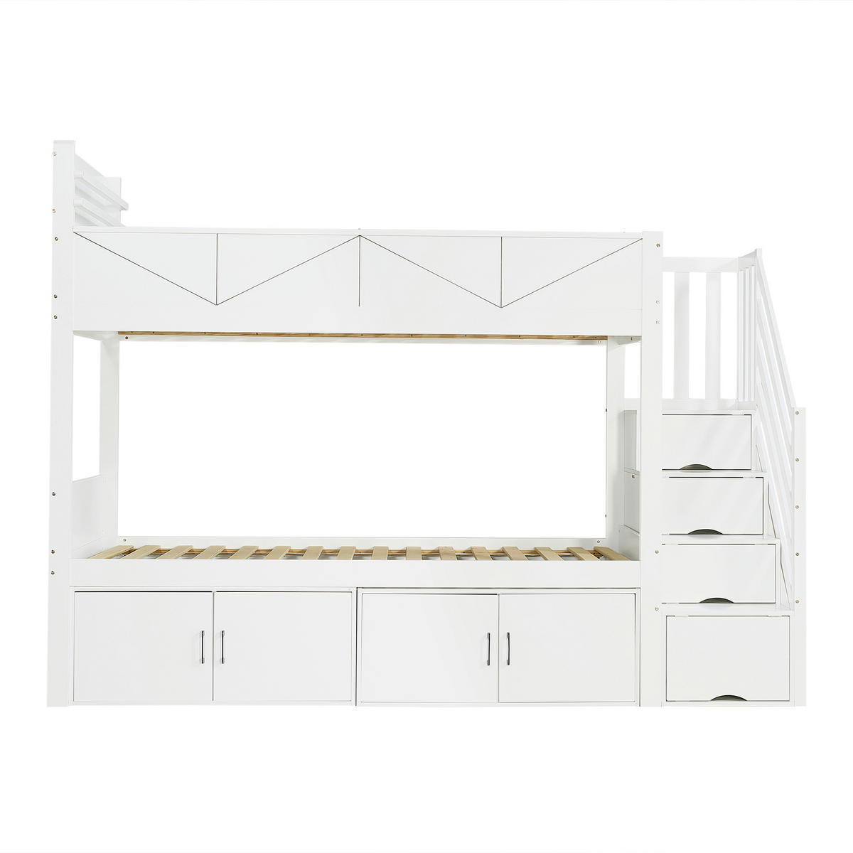 ETAGENBETT 90/200 cm DE-32746 mit Stauraumtreppe und Fächern Weiß - Weiß, Holzwerkstoff (90/200cm) - ComfortXL