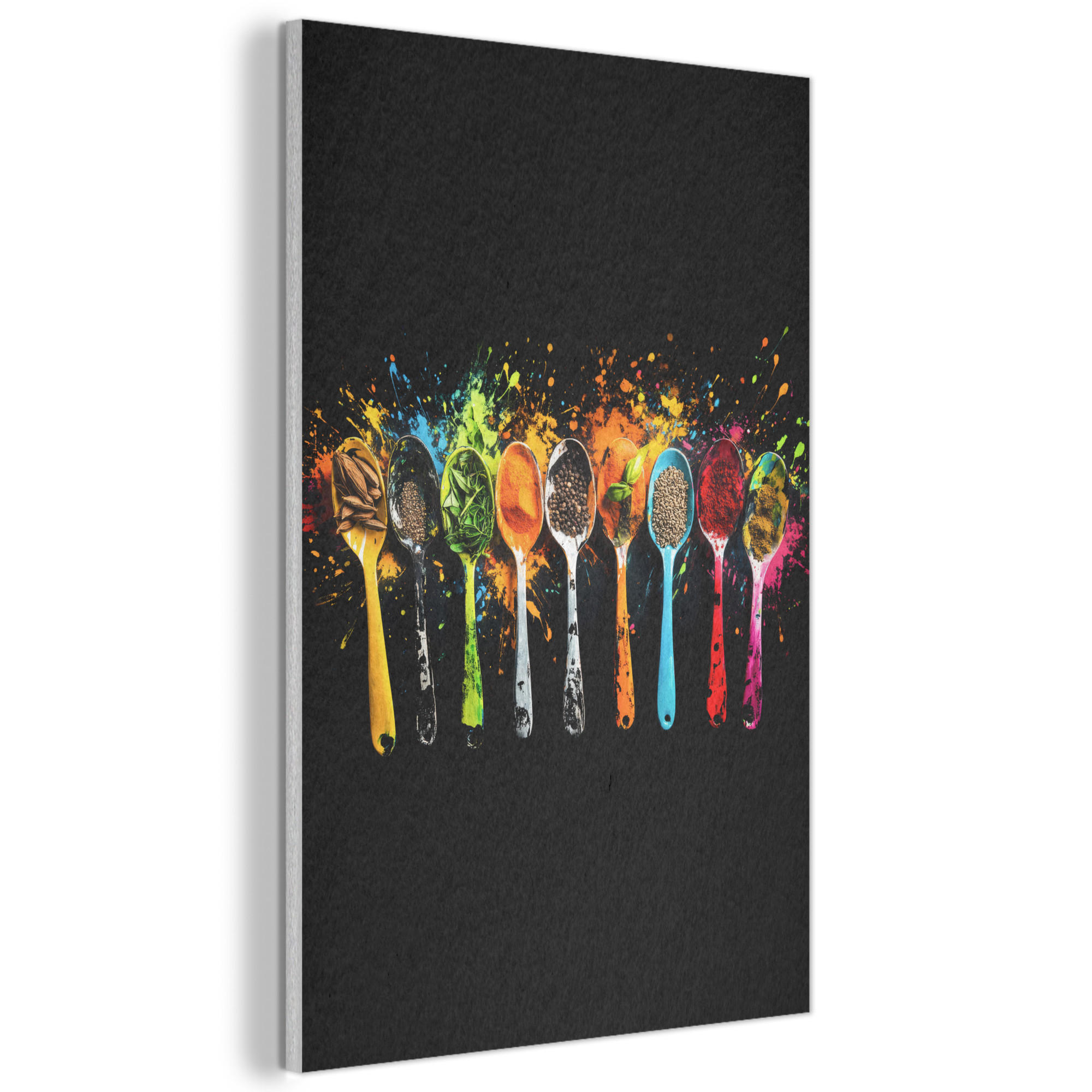 AKUSTIKBILD Löffel - Gewürze - Modern - Graffiti - Farbe - Farbenfroh Wanddeko 60x90 cm - Multicolor, Kunststoff (60/90/0.9cm) - MuchoWow