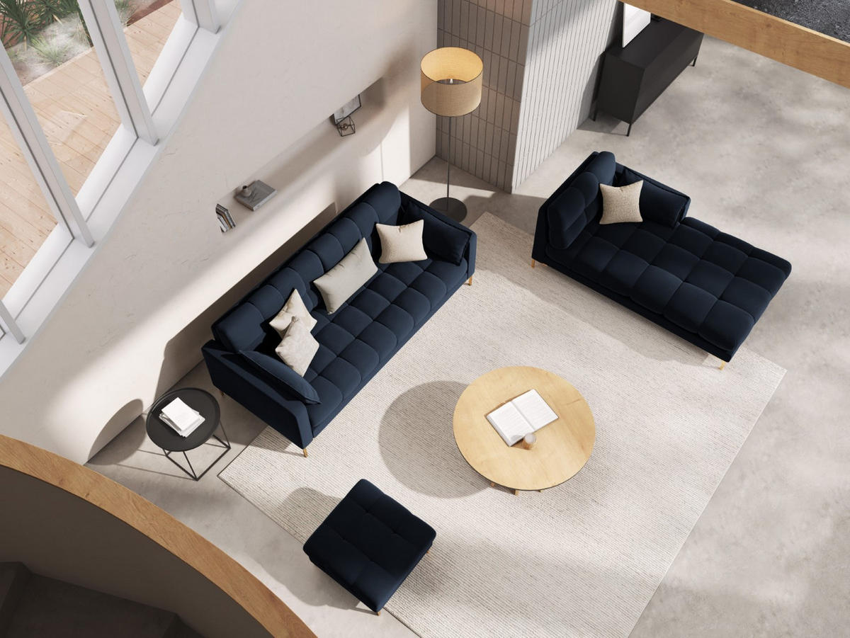 CHAISELONGUE rechts Mamaia aus Samt dunkelblau - Dunkelblau, Textil (102/75/185cm) - Micadoni