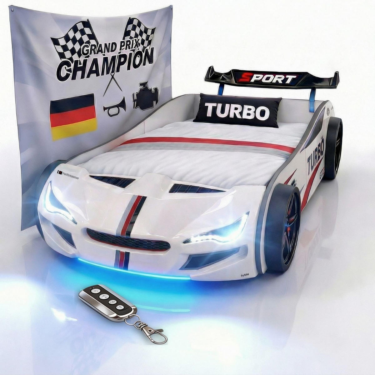 AUTOBETT GTE mit Rollrost, Licht und Sound Farbe Weiß - Weiß, Holzwerkstoff (90/200cm) - Coemo