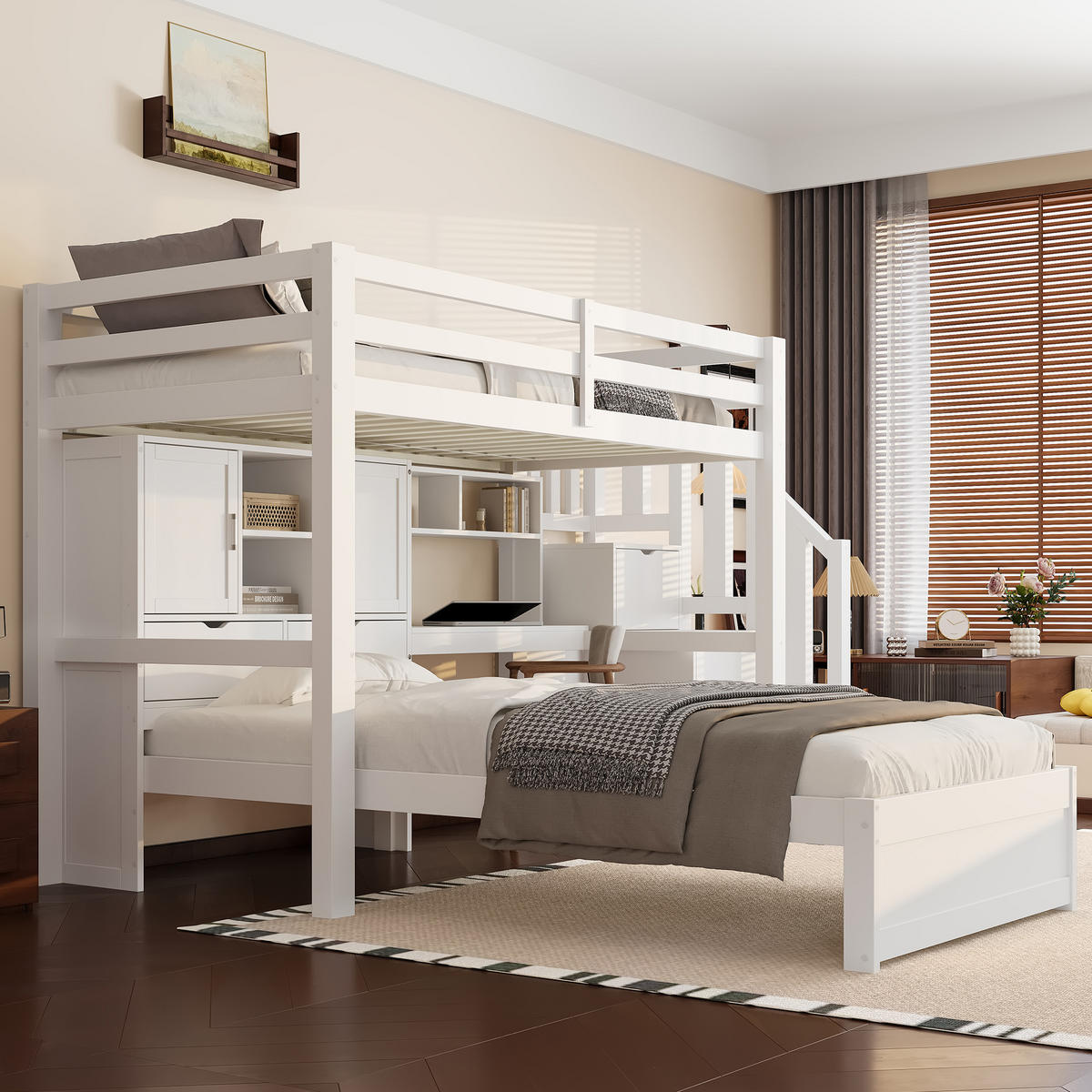 HOCHBETT 90/200 cm Weiß mit Schreibtisch Treppe und Stauraum aus Kiefer und MDF - Weiß, Holzwerkstoff (90/200cm) - OKWISH