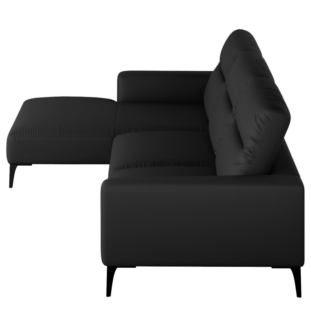 ECKSOFA mit Longchair - Schwarz, Leder/Metall (328/180cm) - home24