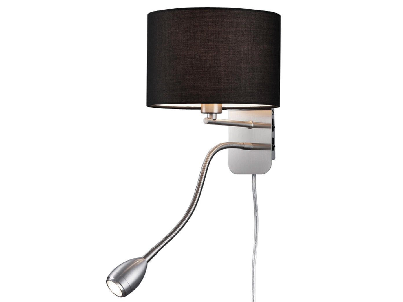 LED-WANDLAMPE Schwarz Höhe 23,5cm, mit Flexarm, Schalter, Kabel & Stecker - Schwarz, Textil (20/23/34cm) - meineWunschleuchte