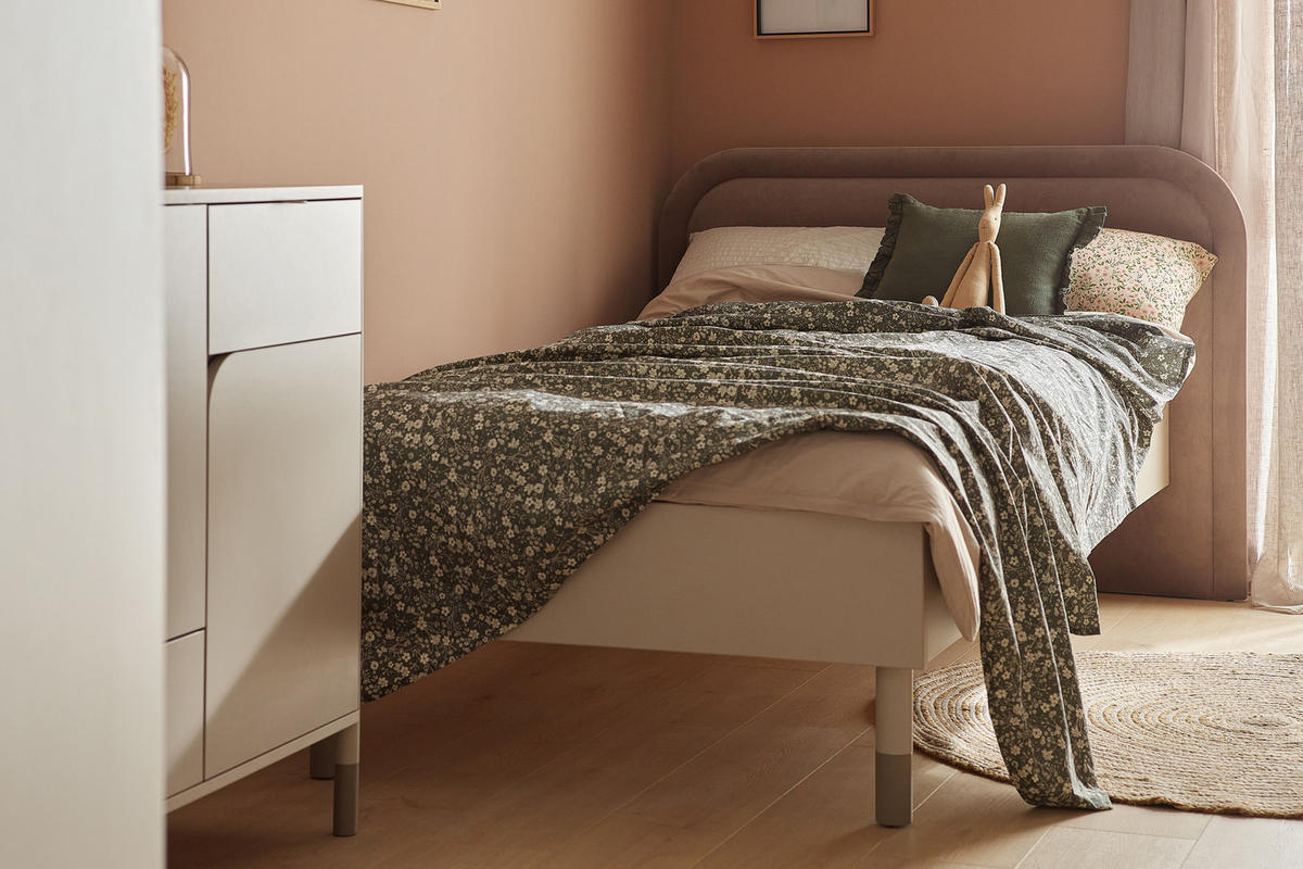 JUGENDBETT CATTA, Bett mit Gestell , Creme/beige - Beige/Creme, Holz (90/200cm) - KONSIMO®