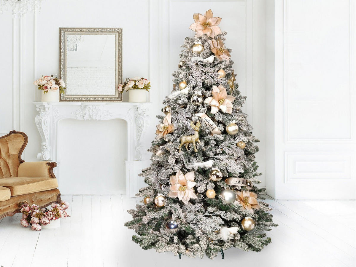 LAALU WEIHNACHTSBAUM geschmückt künstlich mit 120 Ornamenten SOFT TONES 240 cm Baum mit Ständer und Weihnachtsschmuck - Silberfarben/Weiß, Kunststoff (240cm) - LAALU