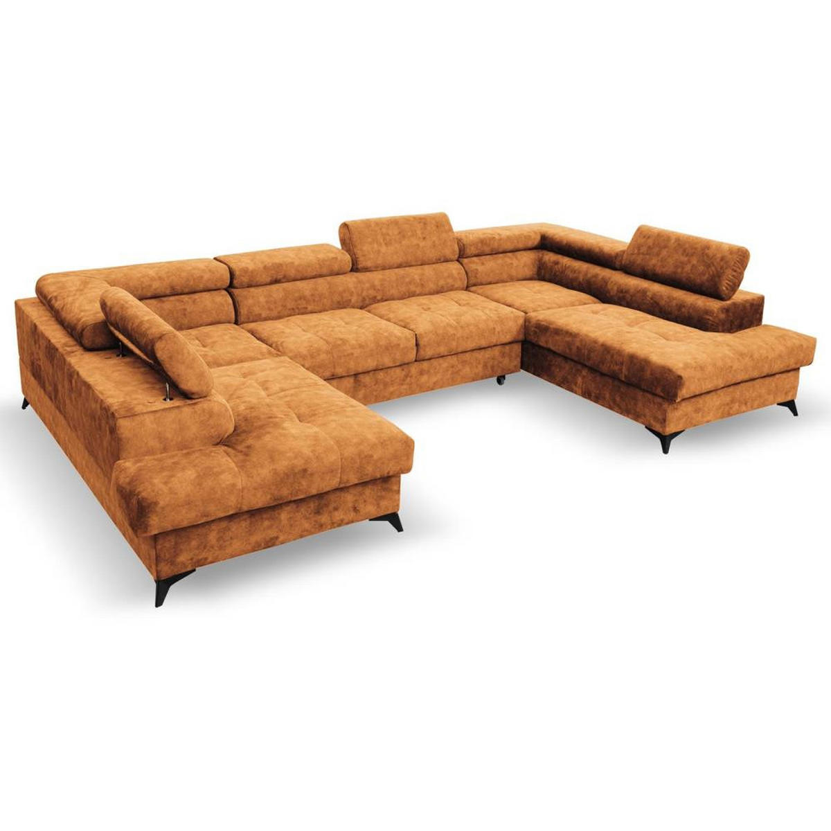 WOHNLANDSCHAFT Sorento U mit Schlaffunktion orange - Schwarz/Orange, Textil/Metall (345/87/205cm) - Beautysofa