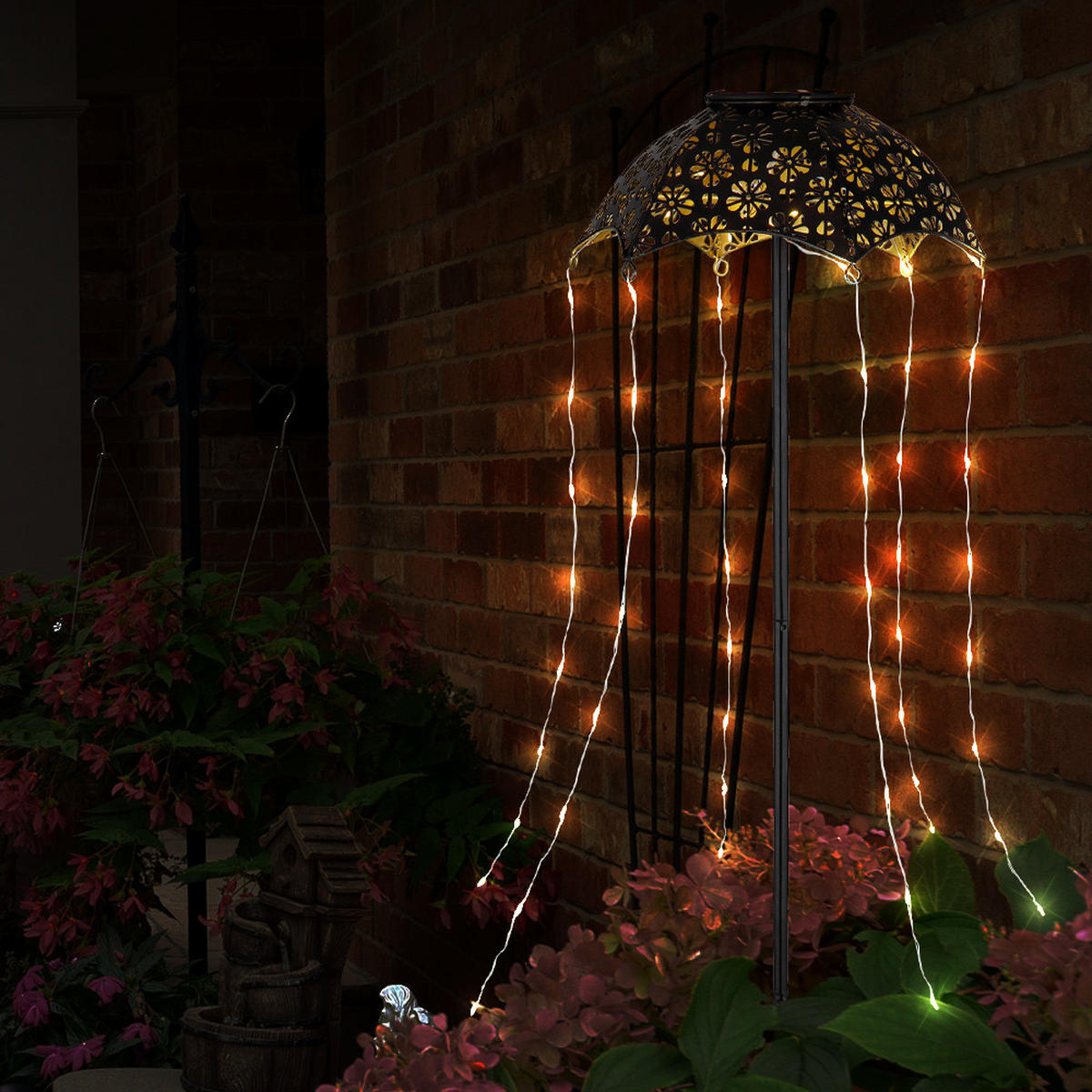 LED AUSSENLEUCHTE Regenschirm Kupferfarben 2er Set - Schwarz, Metall (20.5/20.5/65cm) - Globo Lighting