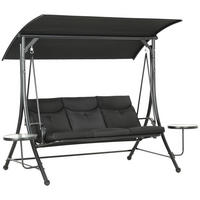HOLLYWOODSCHAUKEL mit Couchtische 3-Sitzer Gartenschaukel mit Sonnendach Schwarz - Schwarz, Metall (135/177/278cm) - Outsunny