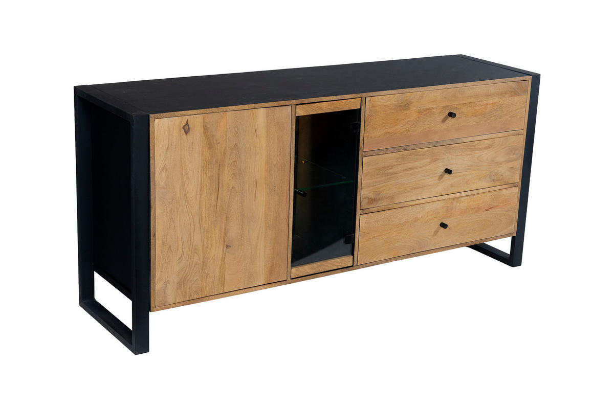 SIDEBOARD Liv Schubladen Mangoholz Schwarz Matt 81x47x173cm - Schwarz, Holz (173/81/47cm) - DELUKE