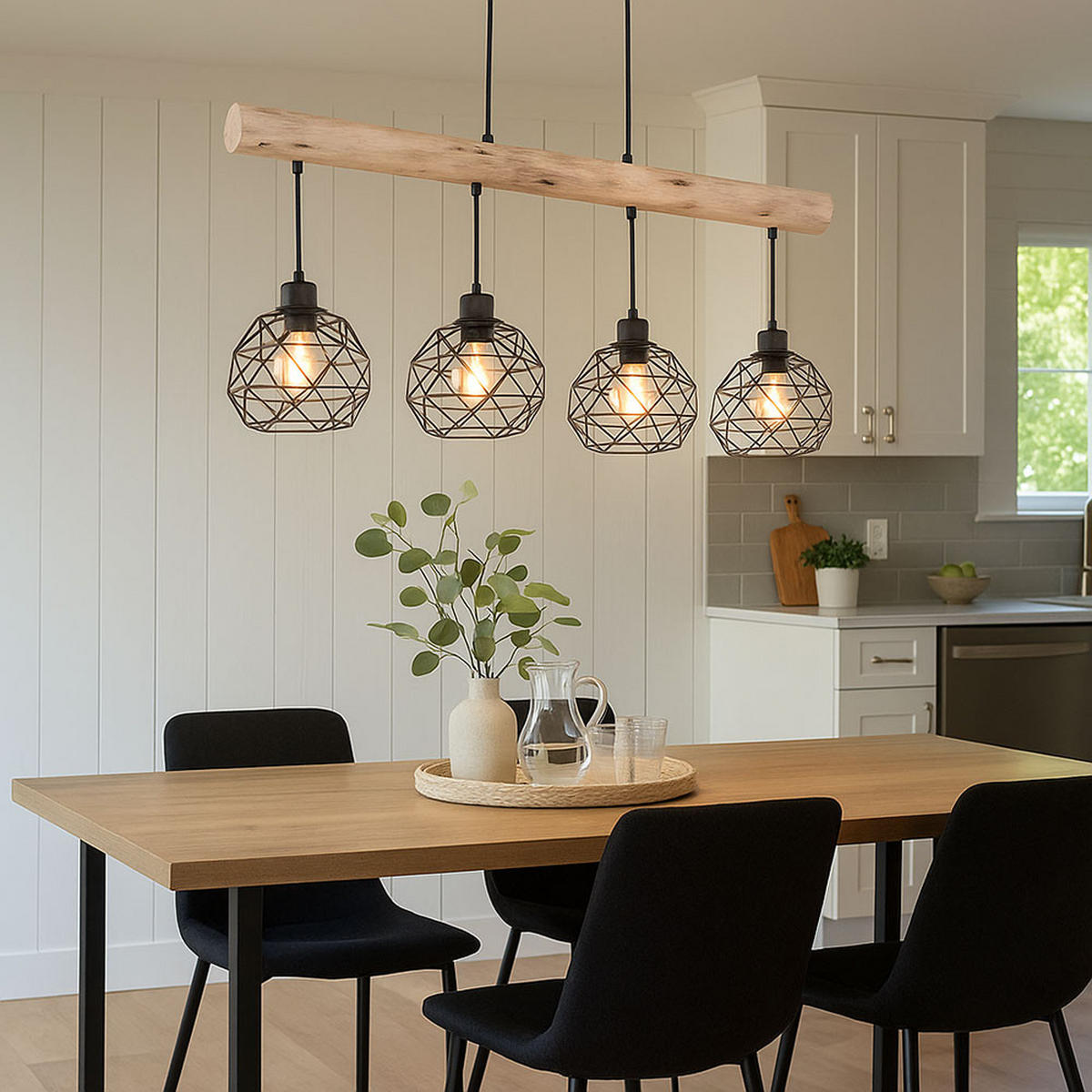 LED HÄNGELEUCHTE Holz Braun Gitter Design - Braun, Holz/Metall (85/18/120cm) - Globo Lighting